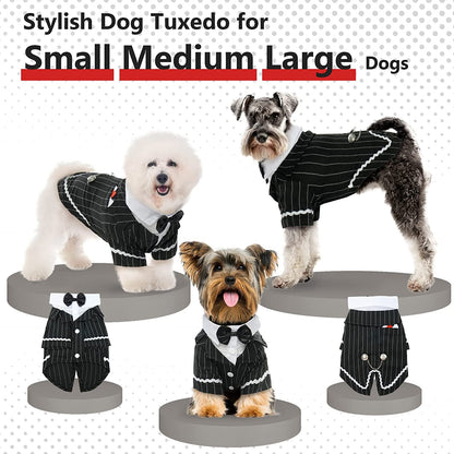 Dog Black Suit Costume, Pet Halloween Costume with Bow Tie, Formal Boston Tuxedo Shirt for Small Medium Large Puppy Dogs, Cat Dark Bride Costume Prince Wedding Clothes